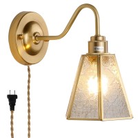 Shenmoyl Vintage Wall Sconce Wall Lamps With Clear Begonia Hexagonalis Sconce Stained Glass Shade Brass Wall Lights Fixture Wi