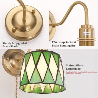 Shenmoyl Vintage Wall Sconce Wall Mounted Lamps With Green Checker Sconce Stained Glass Shade Brass Wall Lights Fixture With P