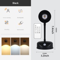 Picture Display Wall Lights Motion Sensor Picture Lamp Rechargeable Spotlight Painting Light With Remote Control For Bedroom Hallway Art Exhibitions (Color : Black, Size : 3 Pcs)