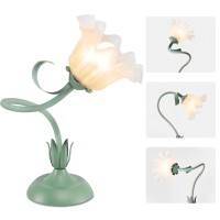 Fuzzbopn Cute Flower Desk Lamp 3 Color Temperature Table Lamp With Led Bulb Vintage Bedside Lamp Reading Lamp With Soft Light