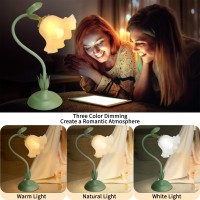 Fuzzbopn Cute Flower Desk Lamp 3 Color Temperature Table Lamp With Led Bulb Vintage Bedside Lamp Reading Lamp With Soft Light