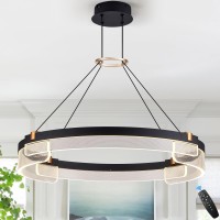 Benkut Modern Led Pendant Light Dimmable Black Led Chandelier For Dining Room Light Fixture Over Table 24 Inch Modern Pendant