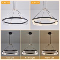 Benkut Modern Led Pendant Light Dimmable Black Led Chandelier For Dining Room Light Fixture Over Table 24 Inch Modern Pendant