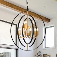 Tacdandm 9Light Globe Rustic Metal Chandelier 236 Black Gold Adjustable Hanging Ceiling Pendant Light Fixture For Entryway