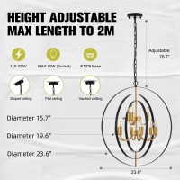 Tacdandm 9Light Globe Rustic Metal Chandelier 236 Black Gold Adjustable Hanging Ceiling Pendant Light Fixture For Entryway