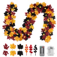 Halloween Decorations Fall Garland String Lights With Timer Remote 50 Led 164Ft Fall Lighted Black Maple Leaves Garlands Outdo