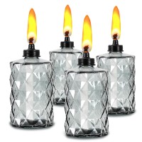 Glass Table Top Torches 4 Pack Citronella Torches For Outside 12Oz Flame Light Torch Refillable Wick And Cap Included Landsc