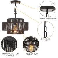 Widluth Handwoven Rattan Pendant Light Vintage 126 Farmhouse Boho Bamboo Pendant Lighting Fixture Small Retro 3Tier Drum Wi