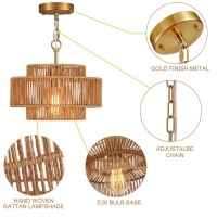 Widluth Handwoven Rattan Pendant Light Vintage 126 Farmhouse Boho Bamboo Pendant Lighting Fixture Small Retro 3Tier Drum Wi