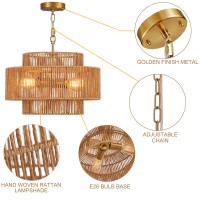 Widluth Handwoven Rattan Chandelier Vintage 4Light 177 Farmhouse Boho Bamboo Chandelier Light Fixture Retro 3Tier Drum Wic