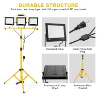 30000 Lumen Work Lights With Stand 3 Adjustable Head Led Work Light With Adjustable And Foldable Tripod Stand Waterproof Lamp