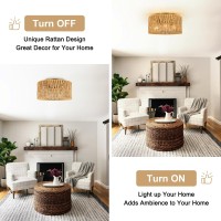 Foucasal Boho Light Fixtures Ceiling Mount 3Light Rattan Ceiling Light Flush Mount Cailing Lighting Woven Chandelier For Farm