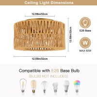 Foucasal Boho Light Fixtures Ceiling Mount 3Light Rattan Ceiling Light Flush Mount Cailing Lighting Woven Chandelier For Farm