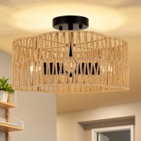 Foucasal Boho Light Fixtures Ceiling Mount 4Light Farmhouse Rattan Ceiling Light Fixture Semi Flush Mount Ceiling Light With