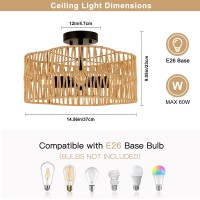 Foucasal Boho Light Fixtures Ceiling Mount 4Light Farmhouse Rattan Ceiling Light Fixture Semi Flush Mount Ceiling Light With