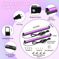 2 Pack 15W Black Light Bar Blacklight 1Ft With Plugswitchmagnetichang Hook T5 Black Light Tube Blacklight Strip Light For