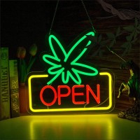 Open Neon Sign For Wall Decor Green Leaf Led Dimmable Signs Lights For Caf Bar Restaurant Retail Store Party Pub Decoration A