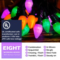 Recesky C7 Halloween String Lights 50 Led 24Ft Smooth Bulb Orange Purple Green Lights With Timing Function Extendable 8 Mode