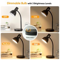 Celyst Led Desk Lamp For Home Office Metal Small Table Lamp With Free 12W Dimmable Bulb 3 Brightness Levels E26 Base Flexibl