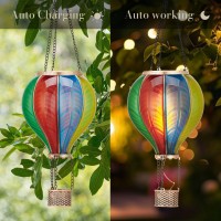 Teresas Collections Hot Air Balloon Solar Lantern For Garden Decor Halloween Christmas Party Flickering Flame Hanging Solar Lig