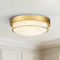 Cargifak 12 Inch Flush Mount Light Fixture 2Light Modern Ceiling Light With Polished Gold Finish For Hallway Kitchen Laundry B