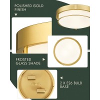 Cargifak 12 Inch Flush Mount Light Fixture 2Light Modern Ceiling Light With Polished Gold Finish For Hallway Kitchen Laundry B