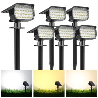 Kipeini Solar Spot Lights Outdoor 6 Pack 52 Led 3 Color Lighting Solar Lights Outdoor Waterproof Ip65 Dusk To Dawn Solar Pow