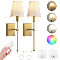 Passica Decor Battery Operated Wall Sconce Set Of Two With Dimmable Rechargeable Light Bulbs Wireless Wall Lights Remote Contro