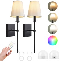 Passica Decor Battery Operated Wall Sconce Set Of Two With Dimmable Rechargeable Light Bulbs Wireless Wall Lights Remote Contro