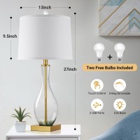 Wihtu Table Lamps Set Of 2 With Touch Control 27 Bedside Desk Lamps For Nightstand Decorations 3Way Dimmable Modern Glass T