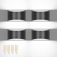 Modern Led Wall Sconce Indoor 4 Pack Black 10W Hardwired Wall Light Fixtureupdown Interior Wall Lightswaterproof Wall Sconc