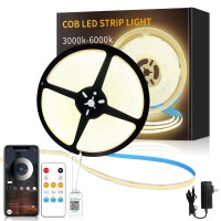 Yeewhale 328Ft Cob Led Strip Lights 3000K Warm White Dimmable Dc 24V Flexible Led Tape Light For Bedroom With Remote And App C