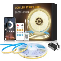 Yeewhale 328Ft Cob Led Strip Lights Warm White Dimmable Dc 24V 3000K Flexible Led Tape Light For Bedroom With Remote And App C