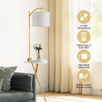 Rottogoon Floor Lamp With Table End Table Lamp With Remote Control And Charging Stationusb Typec Ac Port 4 Color Temper