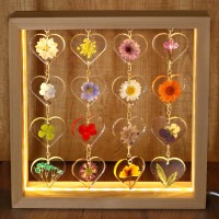 Smuk Resin Dried Flower Led Aesthetic Desk Lamp Unique 3 Way Dimmable Natural Pressed Flower Table Lamp With Wooden Frame For D