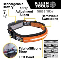 Klein Tools 56308 Rechargeable Headlamp With Strap 575 Lumens Widebeam Led Allon Or Direct Focus Modes For Work And Outdoo