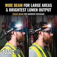 Klein Tools 56308 Rechargeable Headlamp With Strap 575 Lumens Widebeam Led Allon Or Direct Focus Modes For Work And Outdoo