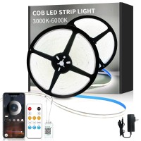 Yeewhale 328Ft Cob Led Strip Lights 6000K White Dimmable Dc 24V Flexible Led Tape Light For Bedroom With Remote And App Contro