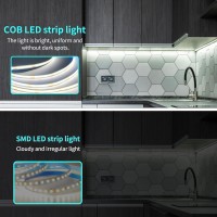 Yeewhale 328Ft Cob Led Strip Lights 6000K White Dimmable Dc 24V Flexible Led Tape Light For Bedroom With Remote And App Contro