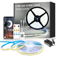 Yeewhale 328Ft Cob Led Strip Light White Dimmable Dc 24V 6000K Flexible Led Tape Light For Bedroom With Remote And App Control