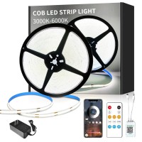 Yeewhale 328Ft Cob Led Strip Lights Dc 24V Dimmable 6000K White Flexible Led Tape Light For Bedroom With Remote And App Contro