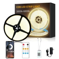 Yeewhale Cob Led Strip Lights 50Ft 3000K Dc 24V Dimmable Warm White Flexible Led Rope Lights For Bedroom With Remote And App Con