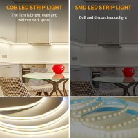 Yeewhale Cob Led Strip Lights 50Ft 3000K Dc 24V Dimmable Warm White Flexible Led Rope Lights For Bedroom With Remote And App Con