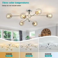 Hesoge Modern Sputnik Ceiling Lights 6 Light Semi Flush Mount Ceiling Fixture With Glass Globes Chrome Chandelier For Dining Roo