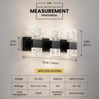 Epinl Black Bathroom Vanity Light Fixtures Bathroom Light Fixtures Over Mirror 3Light 4000K Led Crystal Wall Sconces Modern 30W