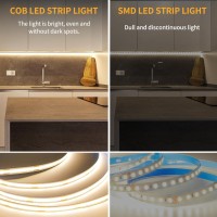 Yeewhale 50Ft Cob Led Strip Lights Dc 24V Dimmable 3000K Warm White Flexible Led Tape Light For Bedroom With Remote And App Con