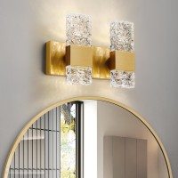 Epinl Brushed Gold Bathroom Light Fixtures 2Light Gold Bathroom Vanity Light Crystal Wall Sconce 4000K Led Modern 20W Hardwire