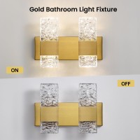 Epinl Brushed Gold Bathroom Light Fixtures 2Light Gold Bathroom Vanity Light Crystal Wall Sconce 4000K Led Modern 20W Hardwire