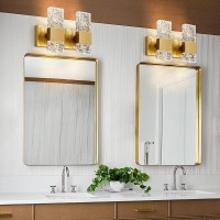 Epinl Brushed Gold Bathroom Light Fixtures 2Light Gold Bathroom Vanity Light Crystal Wall Sconce 4000K Led Modern 20W Hardwire