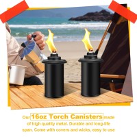 Fantorches 6 Pack Torch Canisters 16Oz Replacement Torch Refillable Canisters With Wicks Caps Outdoor Citronella Fuel Torch Ca